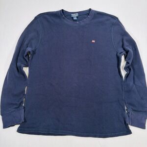 Polo Jeans Ralph Lauren Mens XL Blue Waffle Knit Thermal Long Sleeve Y2K